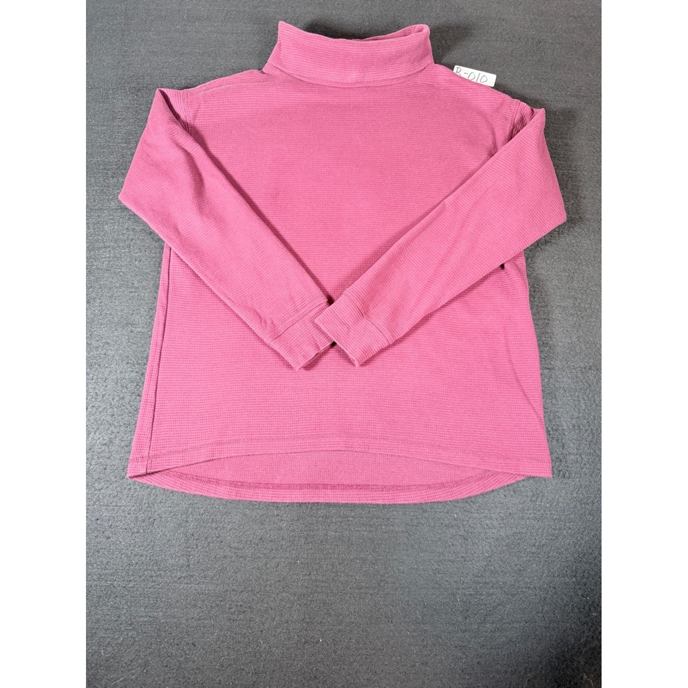 Lands End Womens Waffle Knit Turtleneck Tunic Top Pink Long Sleeve Medium